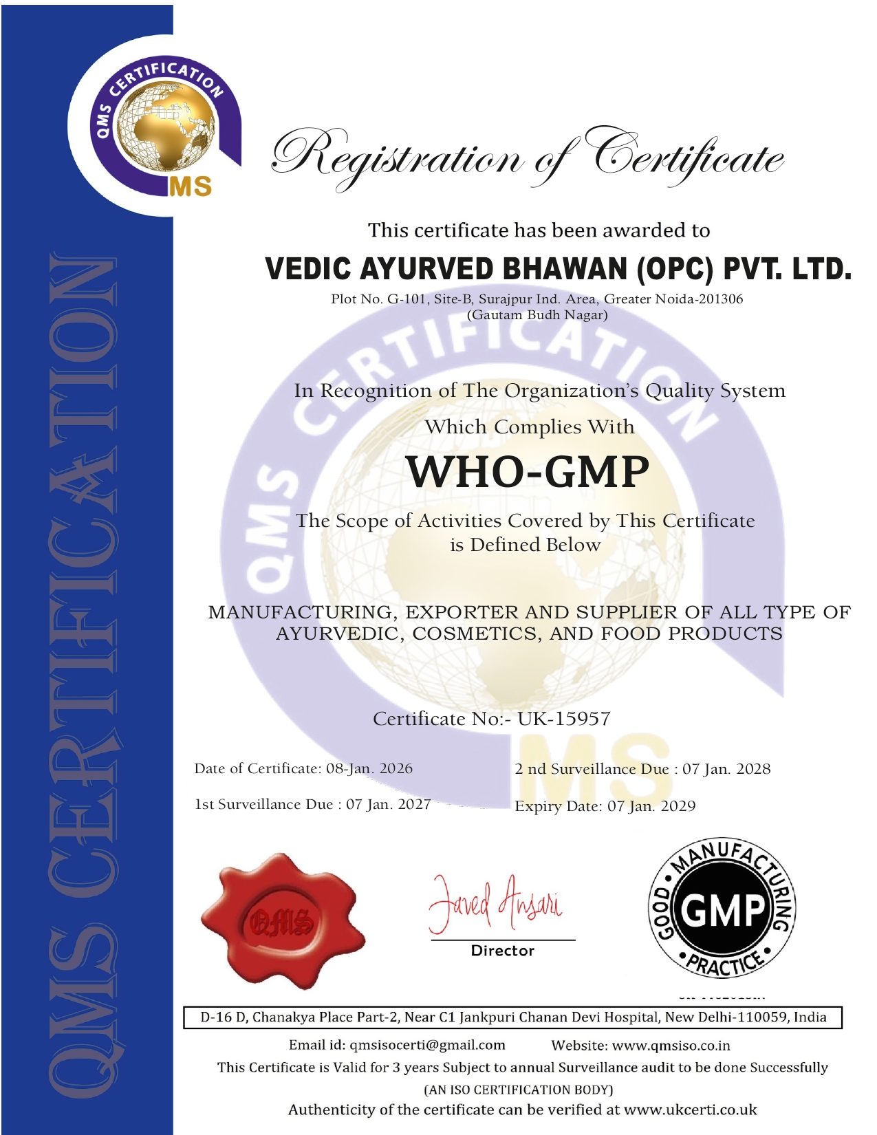 VEDIC WHO Certificate